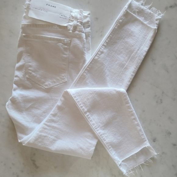 FRAME Le Skinny de Jeanne Raw Stagger Hem Jeans, Size 30, White, NWT - Picture 9 of 16